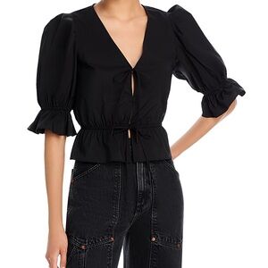 Lucy Paris Black Puff Sleeve Peplum Blouse